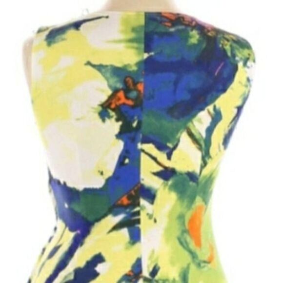 Suzi Chin Artsy Abstract Floral Splatter Ruched Sleeveless Cocktail Dress Sz 10 - Picture 6 of 10